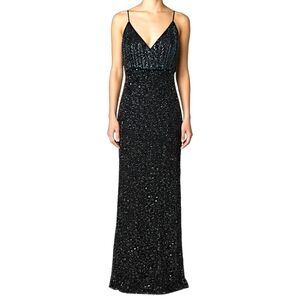 Sean Xpress Black Beaded Sequin Vintage Goth Gown Size L